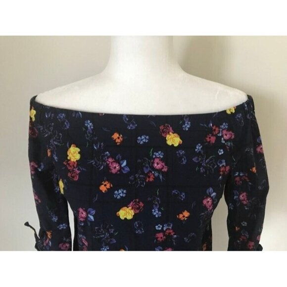 ARITIZIA BABATON Malik Blouse Off the Shoulder Top Size XXS Indigo Blue Floral - Picture 2 of 9